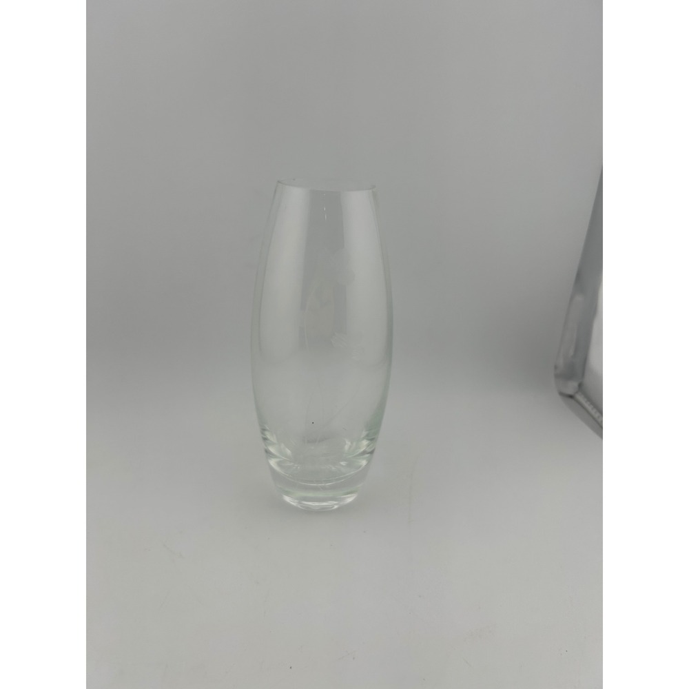 Etched Floral Glass Vase Bud Vase Elegant‎ Flower Design Decor